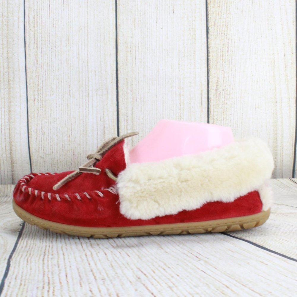 LL BEAN Red Wicked Good Moccasins Slippers Size 8 - Picture 1 of 9